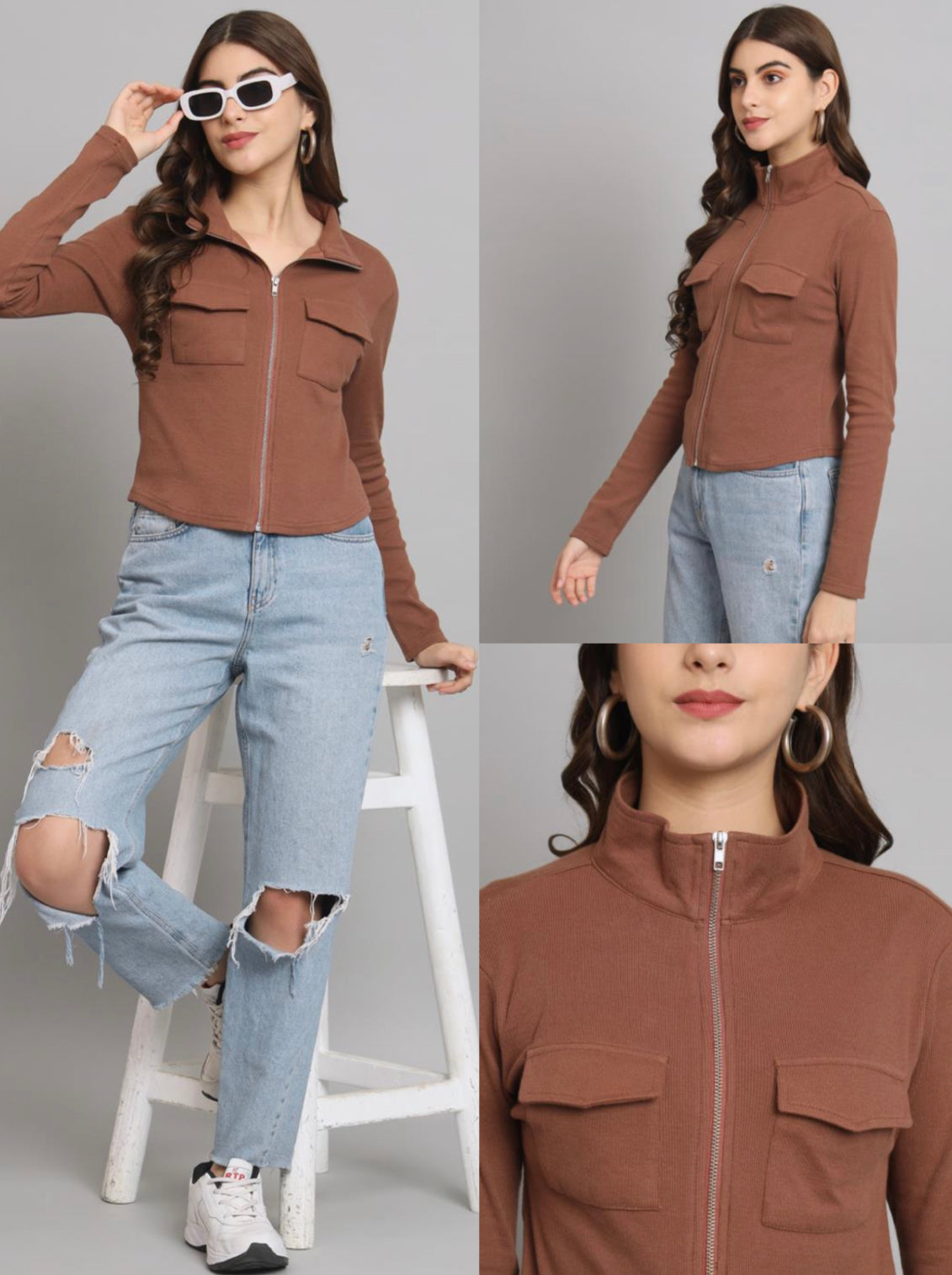 Mock neck zipper top